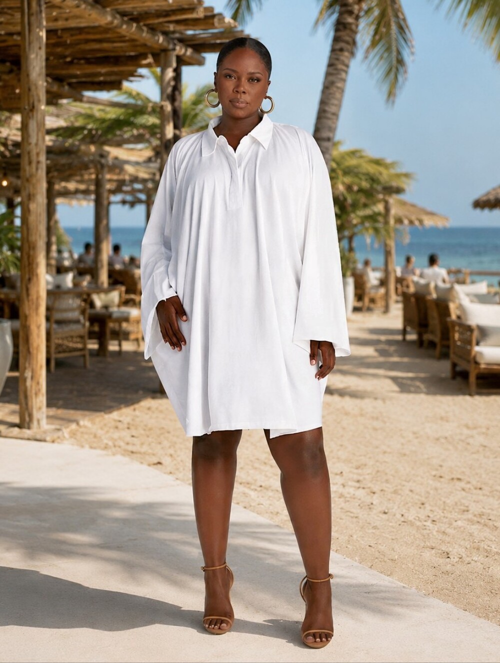 KBB by KAHLANA White Henley Polo Mini Dress 2X NWT Oversized Batwing Sleeve
